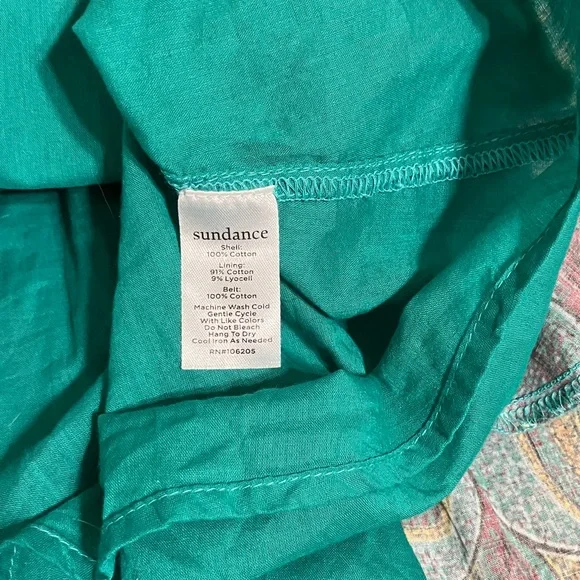 Sundance Feather Print Teal Dress, Tiered, with Pockets, lined XL - Picture 9 of 10